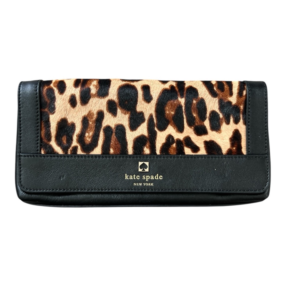 Kate Spade perri lane haircalf Keira Black leather and Leopard Pattern Clutch